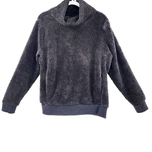 Lukka Lux Black Sherpa Soft Cozy Pullover  Foldover Long-sleeve Sweater Size L - Picture 1 of 6